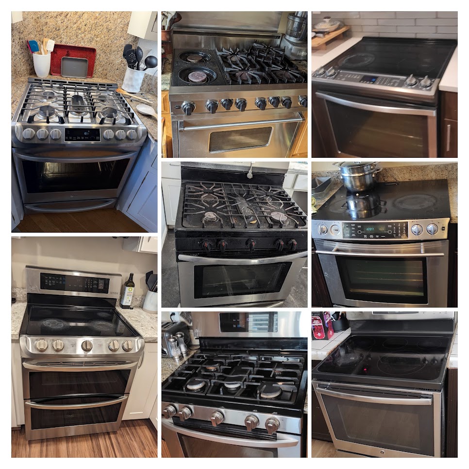 A clean stainless steel stove after being repaired